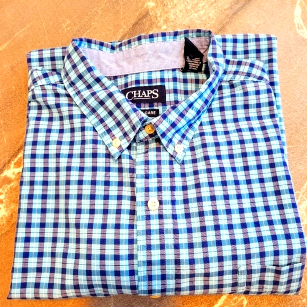 Mens Chaps Plaid Easy Care Button Down Short Sleeve Shirt